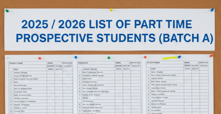 2025 / 2026 LIST OF PART TIME PROSPECTIVE STUDENTS (BATCH A)